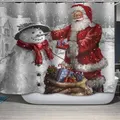 Christmas Santa Claus and Snowman Print Waterproof Bathroom Shower Curtain