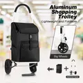 Foldable Aluminium Shopping Cart Trolley Bag Dolly w/ Wheels Black