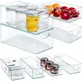 Stackable Pantry Organizer Bins, Clear Fridge Organizers for Kitchen, Freezer, Countertops, Cabinets - Plastic Food Storage Container with Handles for Home and Office