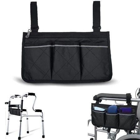 Wheelchair Bags Waterproof Accessories Hang Side Pouch Bright Line Storage Organisers Home Outdoor Mobility Aid Black