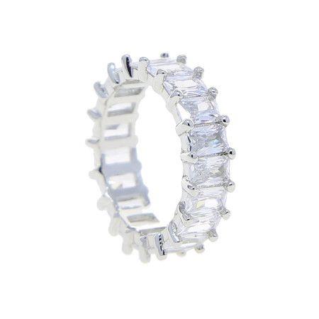 Ice White Clear Baguette Stacking Bands Finger Ring - 5 - silver white