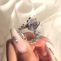 Inlaid Female Couple Proposal Engagement Ring - 10 - white