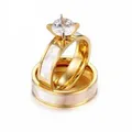 Shell & Zircon Couple Gold Sliver Rings - 11 - gold couple rings