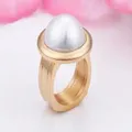 Bulgaria Stainless Steel & Colorful Stone Rings - 6 - Gold Pearl