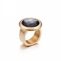 Bulgaria Stainless Steel & Colorful Stone Rings - 6 - Gold Black