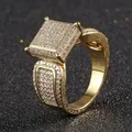 Hip Hop Ice Out Geometric Square Finger Men Ring Bling Jewelry - 7 - gold