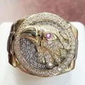 Full Rhinestone Eagle Head Iced Out Animal Rings Hip Hop Jewelry - 12