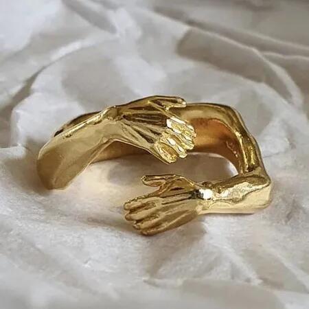 Hug Muscle Hands Rings For Women Men Gothic Cuff Jewelry - Resizable - Gold