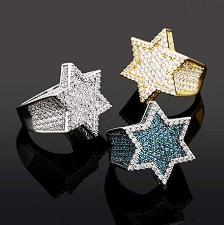 Gold Plated Zircon Sterling Star Shape Ring - Gold - 11