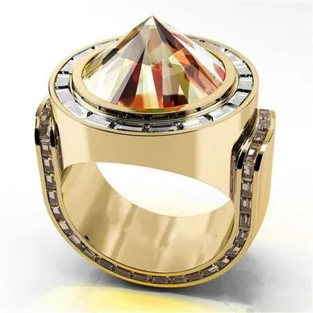Unique Geometric Cone Crystal Ring - gold - 11