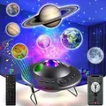 Star Universe Night Light, Projector 10 Planet LED Ocean Wave Galaxy Starry Lamp for Kid Bedroom Ceiling Decor, Black