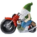 Solar Resin Gnome Motorcycle Statue Riding Funny Ornament Garden Outdoor Craft Decoration