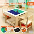 Kidbot Kids Lego Table and Chair Set Wooden Childrens Multifunctional Desk Activity Play Centre Baseplate Chalkboard
