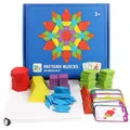 155 Pieces Wooden Geometric Manipulative Pattern Blocks Set,Puzzle Graphic Educational Toys for Kids Ages 3+
