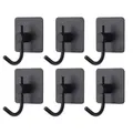 Adhesive Wall Hooks,6Pack Heavy Duty Sticky Holder Waterproof Towel Hooks for Hanging,Clothes,Closet Hook Wall Mount for Kitchen,Office (Black)