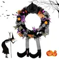 Halloween Witch Wreath, Witch Paws Front Door Hanging Witch Wreath Welcome Wreath for Halloween