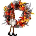 Halloween Decorations Wreaths Black Nome Lighted 30 LED Orange Wreaths for Front Door Wall Decor Party Celebration Thanksgiving