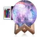 3D Galaxy Moon Lamp,Cool Night Light for Kids,12CM,16 Colors,Remote Control,Wood Stand - Space Gift for kids, Room Decor for Teen Girls - Pink Lava Lamp