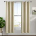 2X Grommet Blackout Curtains Thermal Insulated Noise Reducing Light Blocking Room Darkening Curtains for Living Room, BEIGE,107x213cm