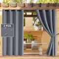 2X Waterproof Outdoor Curtains for Thermal Insulated Sun Blocking Grommet Blackout Porch and Cabana Grey 132x213cm