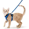 Size S Cat Harness Leash for Walking Escape Proof Soft Adjustable Easy Control Breathable Reflective Strips Jacket (Navy Blue)