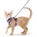 Size S Cat Harness Leash for Walking Escape Proof Soft Adjustable Easy Control Breathable Reflective Strips Jacket (Purple)