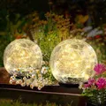 12cm Garden Warm White Solar Lights Outdoor, Crack Glass Ball Solar Ground Lights (1 Pack)
