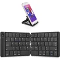 Foldable Bluetooth Keyboard - Portable Wireless Keyboard with Stand Holder, Rechargeable Full Size Ultra Slim Folding Keyboard Compatible IOS Android Windows Smartphone Tablet and Laptop-Black