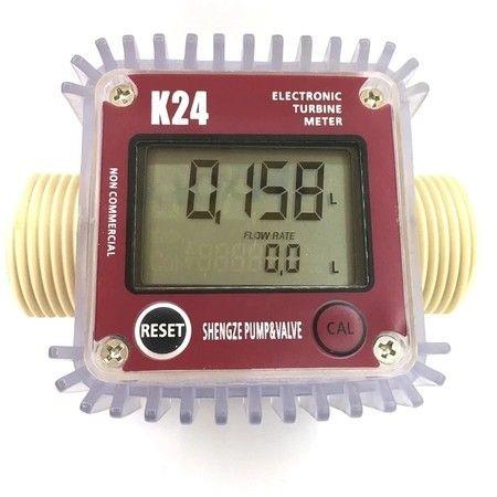 Digital LCD K24 Turbine Fuel Flow Meter Flow Tester for Chemicals Water Sea Liquid Flow Meters (Red)