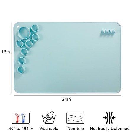 Silicone Craft Mat for Resin Casting 40*60cm Non Stick Silicone Sheet with Cleaning Cut for Oil Painting, Art, Clay and Play(blue)