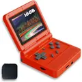 V90 Handheld Game Console 3 inch Retro Clamshell Games Consoles Built-in Rechargeable Battery Portable Style Hand Held Game Video Consoles System with Case Red 16GB