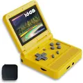 V90 Handheld Game Console 3 inch Retro Clamshell Games Consoles Built-in Rechargeable Battery Portable Style Hand Held Game Video Consoles System with Case Yellow 16GB