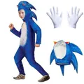 Kids Blue Sonic Costume Jumpsuit for Kids Boys Girls Aged 3-14 with Gloves and Headgear Outfits Cap - 100cm