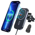 Magnetic Wireless Car Charger 360�Adjustable Auto Alignment Air Vent Compatible with-Mag Safe iPhone 14/13/12 Pro Max Mini(with Car Adapter)