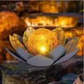 Solar Light Outdoor Metal Glass Decorative Waterproof Garden Light LED Lotus Flower Table Lamp (Grey)