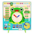 Montessori Wooden Toys Learning Clock Multifunctional Wooden Frog Teaching Clock Calendar Weather Season for Kids Age 3+