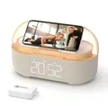 Bluetooth Speaker with Digital Alarm Clock Wireless Charger FM Clock Radio Adjustable LED Night Light 2500mAh Battery for Bedroom Home