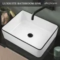 White Bathroom Sink Vessel Washing Basin Vanity Hand Wash Bowl Above Counter Bath Toilet Countertop Modern Ceramic Rectangle