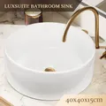 White Bathroom Sink Vessel Hand Wash Basin Vanity Washing Bowl Above Counter Toilet Bath Countertop Ceramic Modern Round