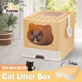 Cat Litter Box Large Foldable Toilet Tray Enclosed Kitty Potty Front Top Entry Lid Covered Hooded Pan Furniture Scoop Yellow