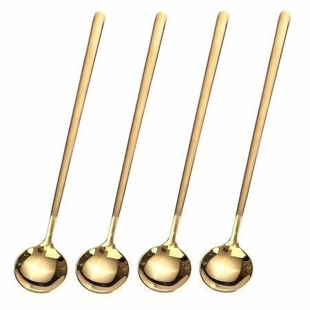 4 PCS 6.7 Inches Coffee Spoons,Stirring Spoons,Tea Spoons Long Handle,Gold Teaspoons,Gold Spoons,Ice Tea Spoons,Long Spoons for Stirring,Gold Espresso Spoons Stainless Steel