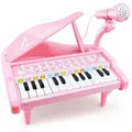 Mini Piano Toy Keyboard for Kids Birthday Gift Age 1+ Pink 24 Keys Toddler Piano Music Toy Instruments with Microphone-Pink