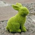 Easter Moss Bunny Flocked Rabbit Statue Figurine Festival Garden Yard Ornament Decoration A