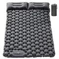 Double Sleeping Pad for Camping,Upgraded Inflatable Ultra-Thick Self Inflating Camping Pad 2 Person with Pillow Built-in Foot Pump Camping Sleeping Mat for Backpacking,Hiking,Portable Camping Pad (Grey)