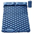 Double Sleeping Pad for Camping,Upgraded Inflatable Ultra-Thick Self Inflating Camping Pad 2 Person with Pillow Built-in Foot Pump Camping Sleeping Mat for Backpacking,Hiking,Portable Camping Pad (Navy Blue)