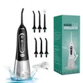 Oral Irrigator Wireless Electric with 5 Modes and 6 Nozzles Water Flosser IPX7 Waterproof USB Charging 300 ml Tooth Cleaner for Home Travel (Black)