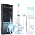 Electric Tooth Cleaner, Dental Calculus Remover,Tooth Scraper Teeth Cleaning Kit with 3 Cleaning Heads, 5 Modes, Oral Mirror, White