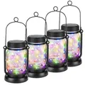 Solar Hanging Mason Jar Lights with Stakes,Outdoor Waterproof Decorative Solar Lantern Table Lamp,Vintage Glass Jar Starry Fairy Light with 30 LEDs for Patio Garden Tree (4 Pack,Multicolor)