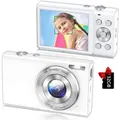 Digital Camera Auto Focus 2.7K Vlogging Camera HD 48MP 16X Digital Zoom Camera with 32G Memory Card,YouTube Portable Mini Compact Camera for Kids Teens Adult Beginner (White)