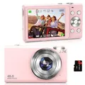 Digital Camera Auto Focus 2.7K Vlogging Camera HD 48MP 16X Digital Zoom Camera with 32G Memory Card,YouTube Portable Mini Compact Camera for Kids Teens Adult Beginner (Pink)
